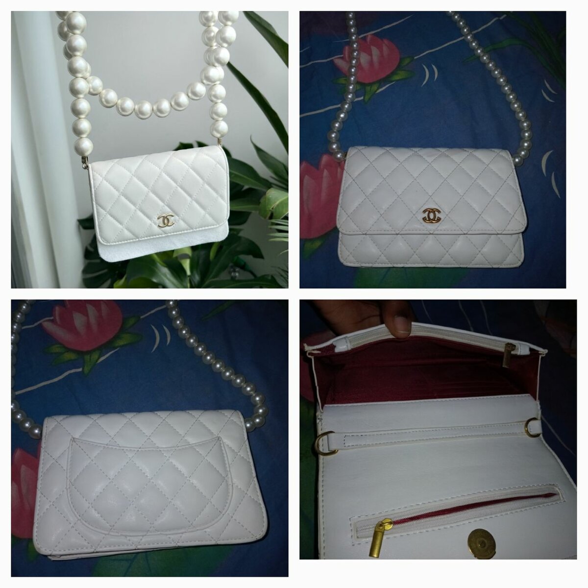 Sac bandoulière perles blanc