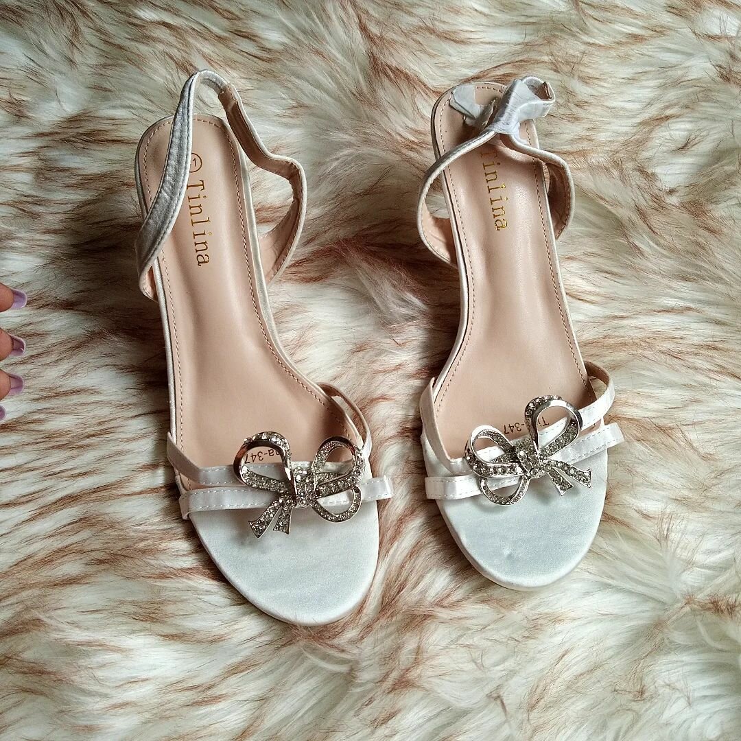 White sling back sandal heels