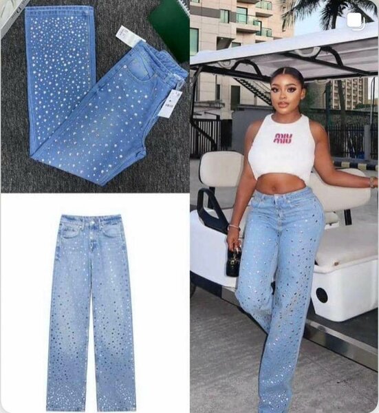 Jean large à strass femme