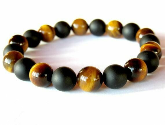 Bracelet œil de Tigre + onyx mat noir
