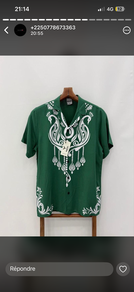 Chemise ethnique homme verte