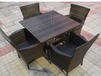 Iron Chair Set With Table Rattan Made Plastics ( 4 Chairs & 1 Table )