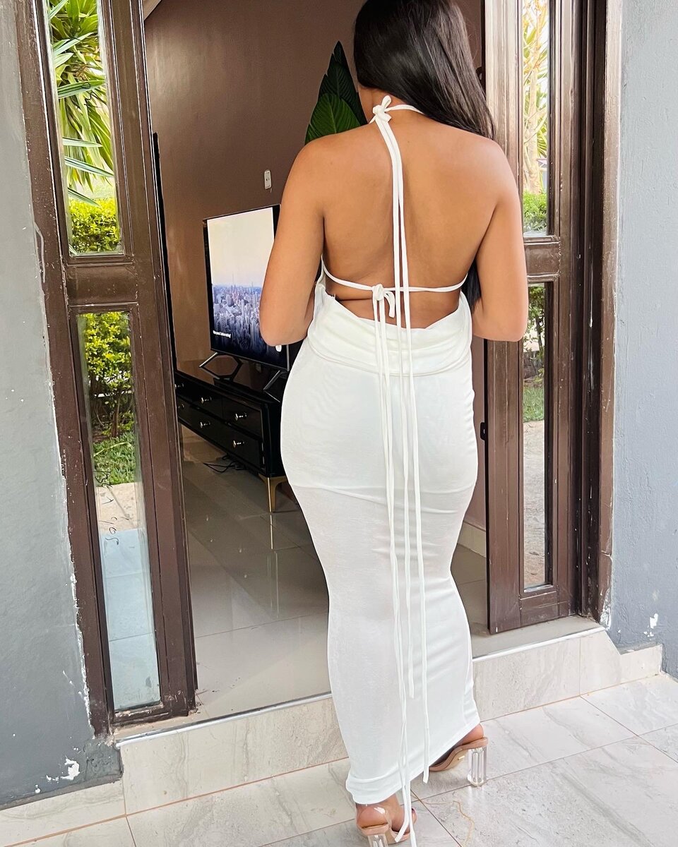 Open back with strings at the back Polyester dress