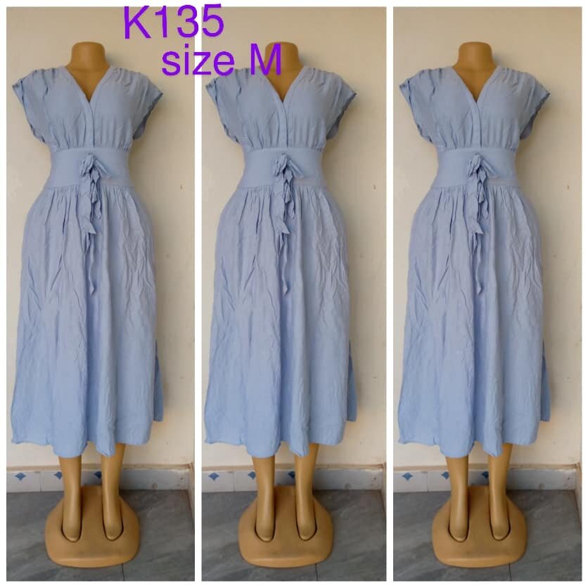 Blue dress, wide belt, size M