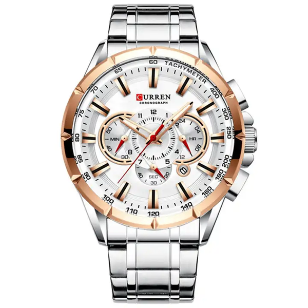 M:8363 Curren White Dial Silver Stainless Steel Chronograph