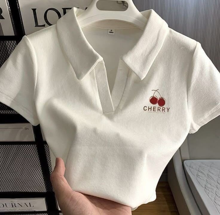 Polo femme blanc cerises