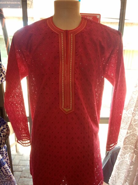 Embroidered lace kaftan and fabrics