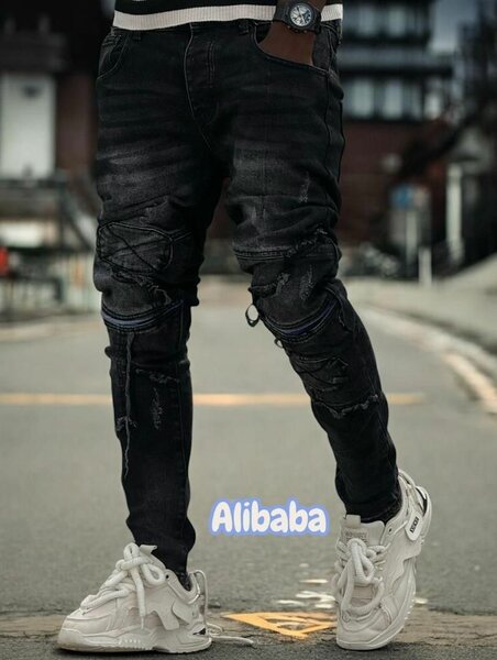 Jeans moto déchirés homme