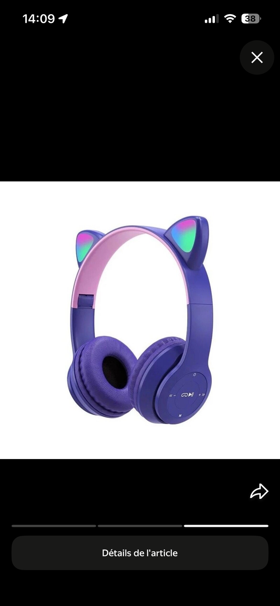 Casque sans fil oreilles chat