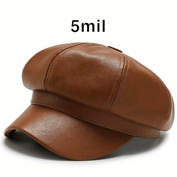 Casquette Gavroche Cuir Marron