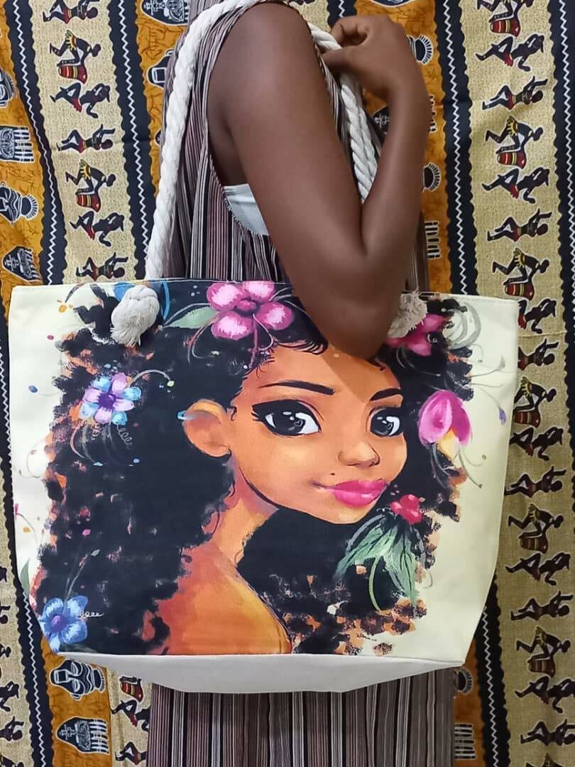 Sac cabas avec illustration féminine