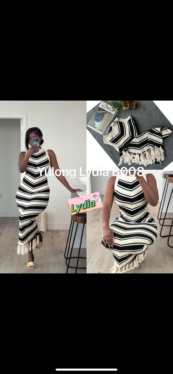 Robe longue rayée à franges