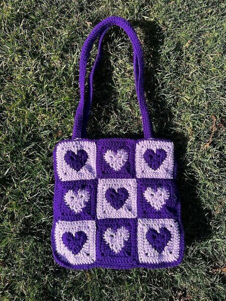 Sac en crochet fleurs coeur