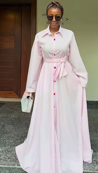 Robe chemise longue rose élégante