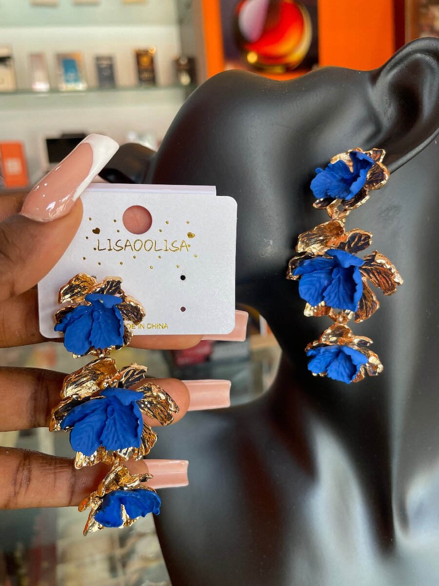 Blue statement earrings