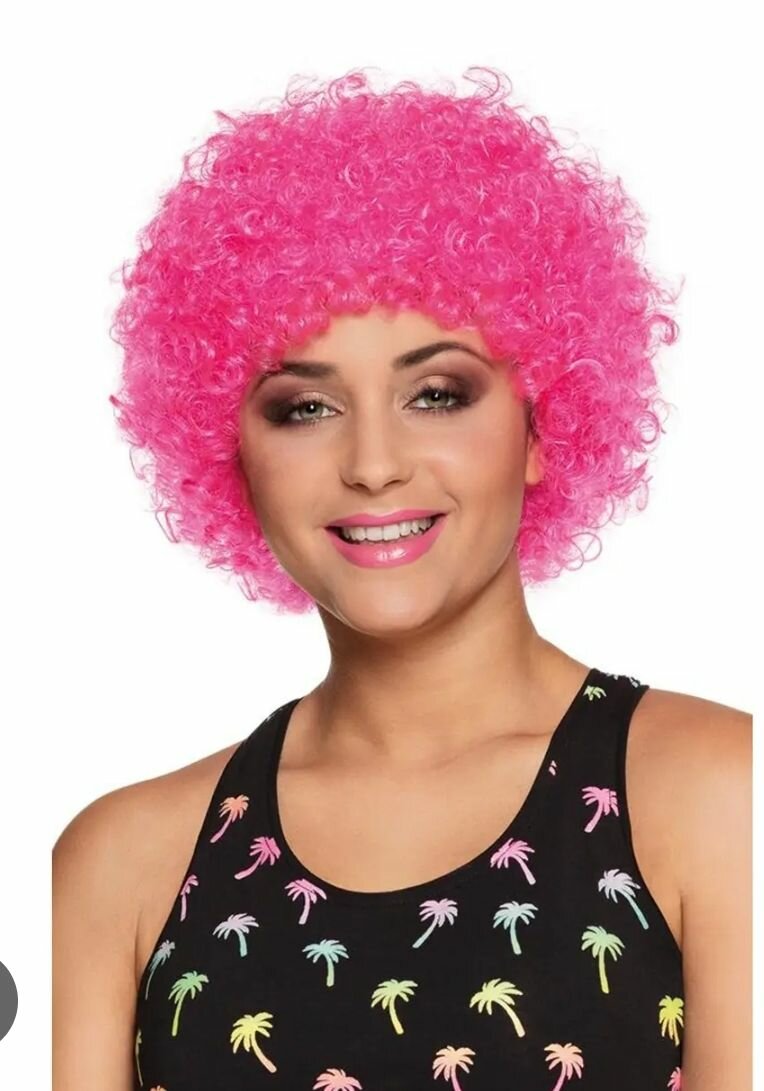 Perruque afro rose fluo