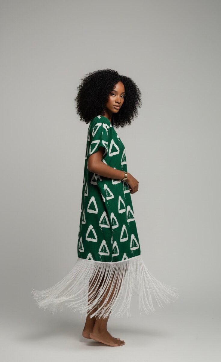 Robe bohème verte à franges