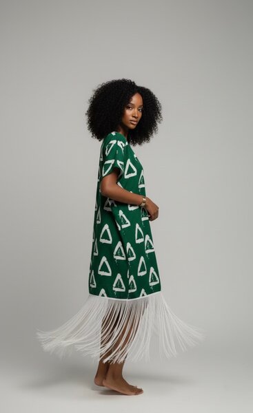 Robe bohème verte à franges