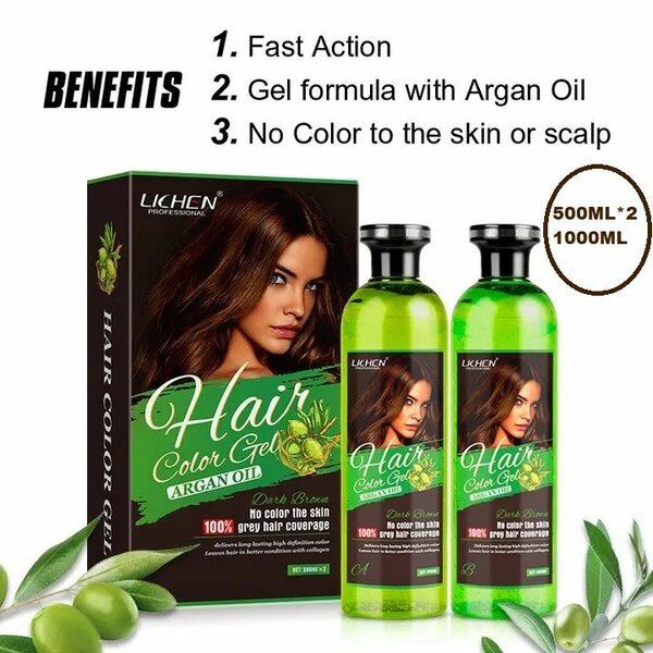 Lichen Hair Color Gel Dark Brown Argan Oil 500ML* 2 - 1000ML