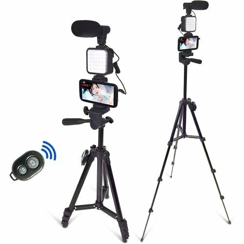 Adjustable Camera and Phone Tripod Stand With LED Light, Mic