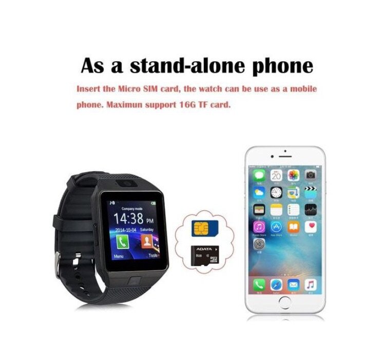 Phone Watch DZ09 Black uses sim card and memory card