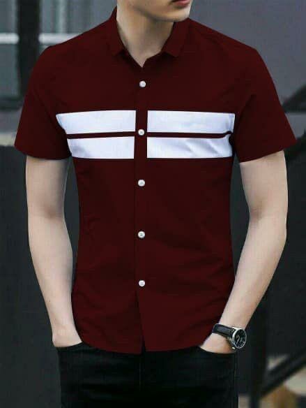 Chemise à manches courtes homme bordeaux