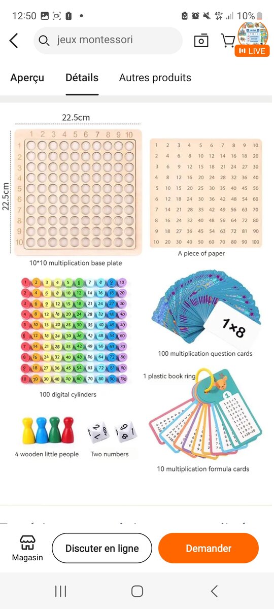 Jeu éducatif multiplications Montessori