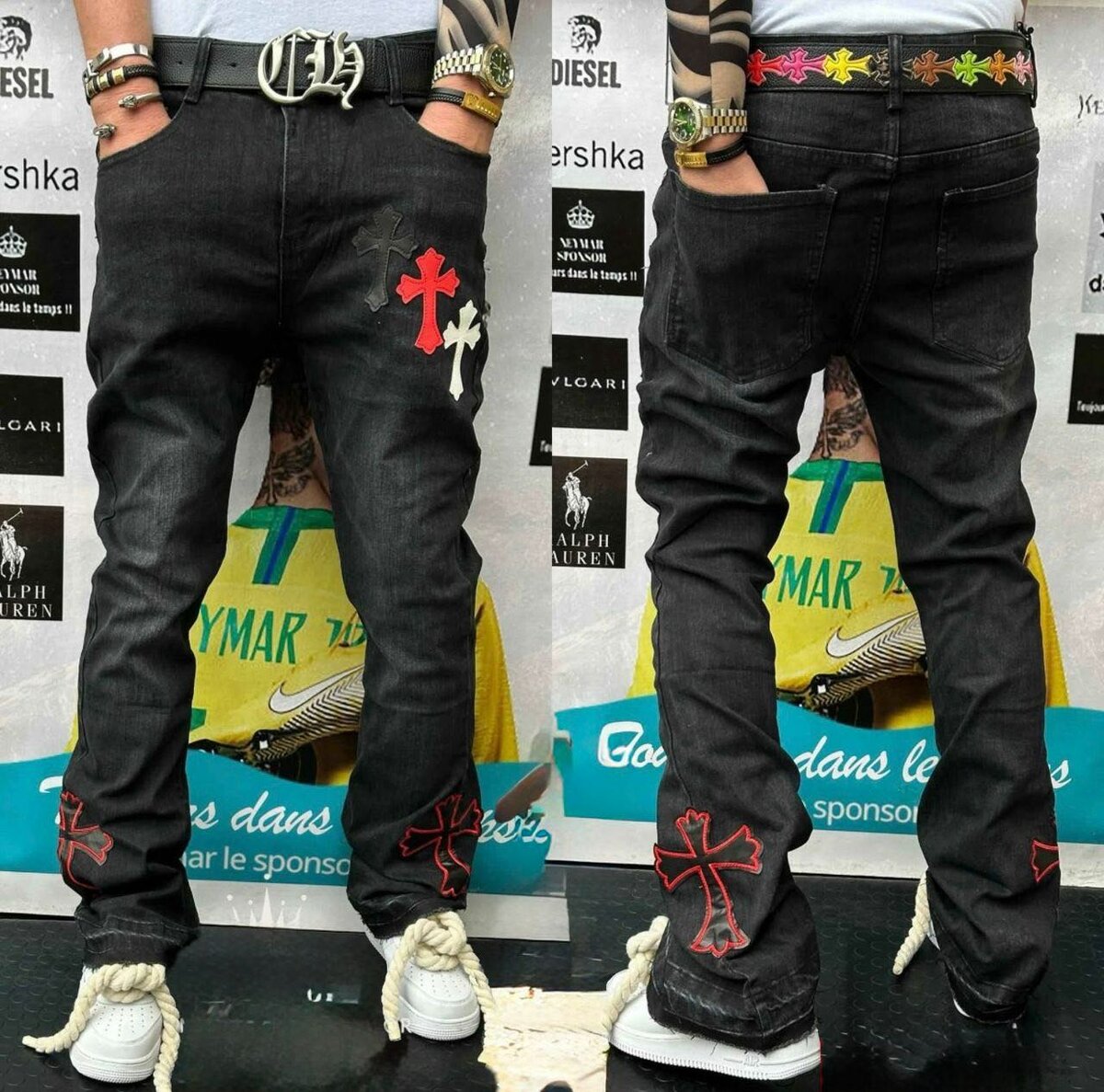 Jeans homme avec croix stylées