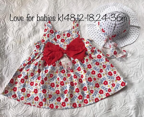 Dress with print + hat, 12-18, 24-36m