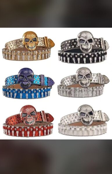 Ceinture crâne strass unisexe