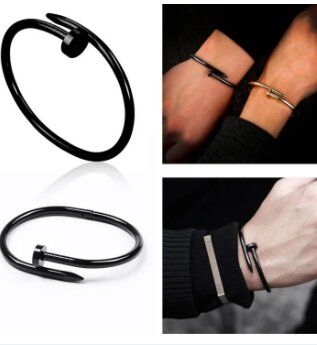 Pack Of 2-Black And Silver Nail Design Stainless Steel Bracelet for Girls and Women