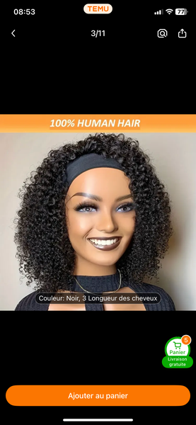 Perruque Bouclée 100% Cheveux Humains