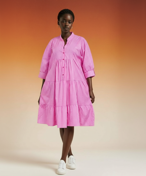 Robe midi rose à rayures