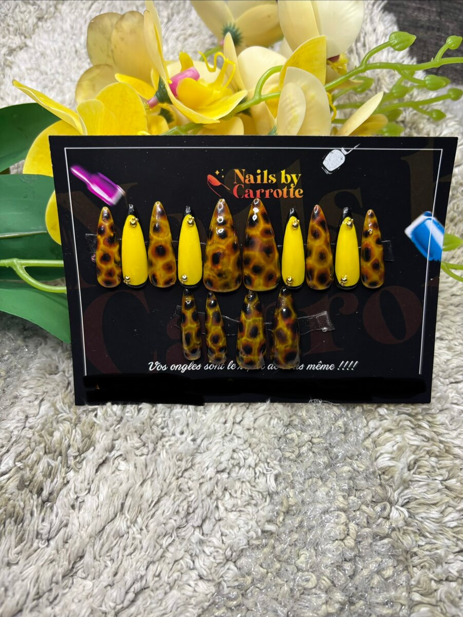 Ongles Press-Ons Léopard Jaune