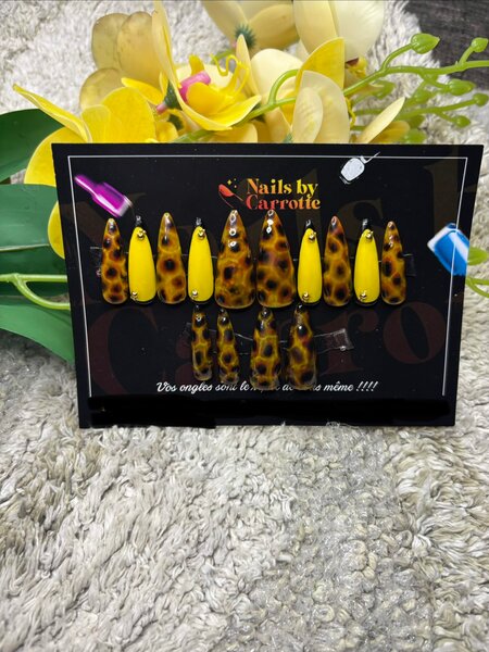 Ongles Press-Ons Léopard Jaune