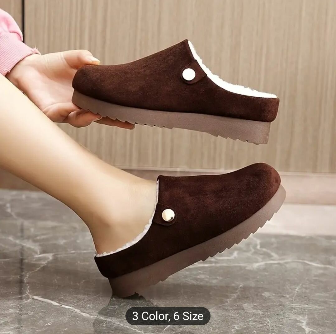 Casual Solid Color Flannel-Lined Slip-On Slippers for Women