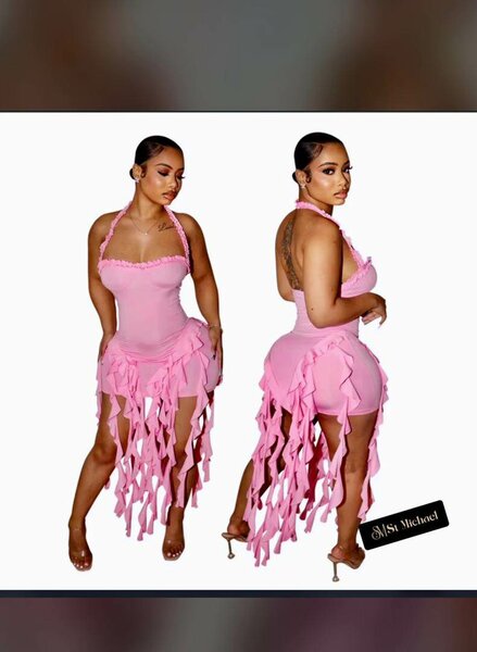 Robe Rose Fendue Glamour