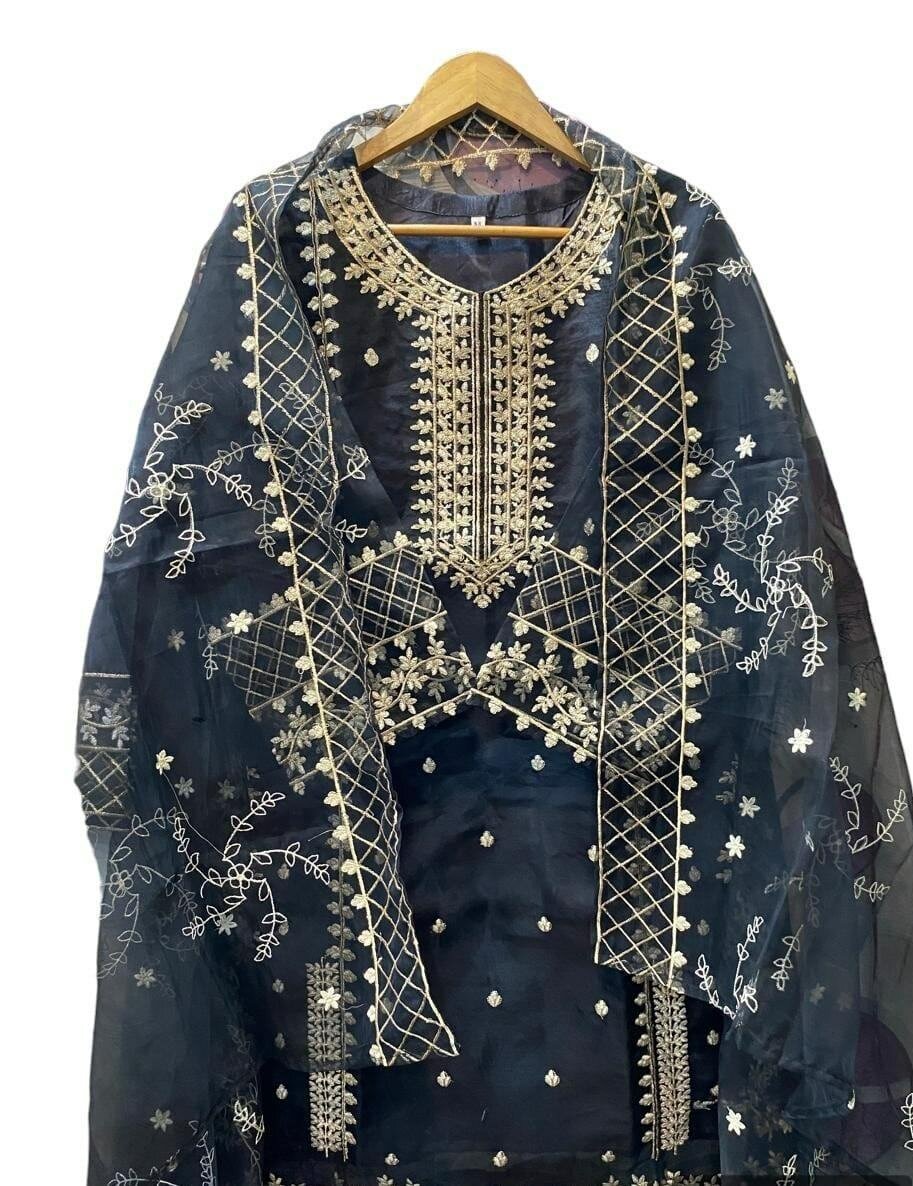 3 Pcs Women Stitched Katan Silk Embroidered Suit