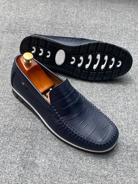 bleu hommes mocassins
