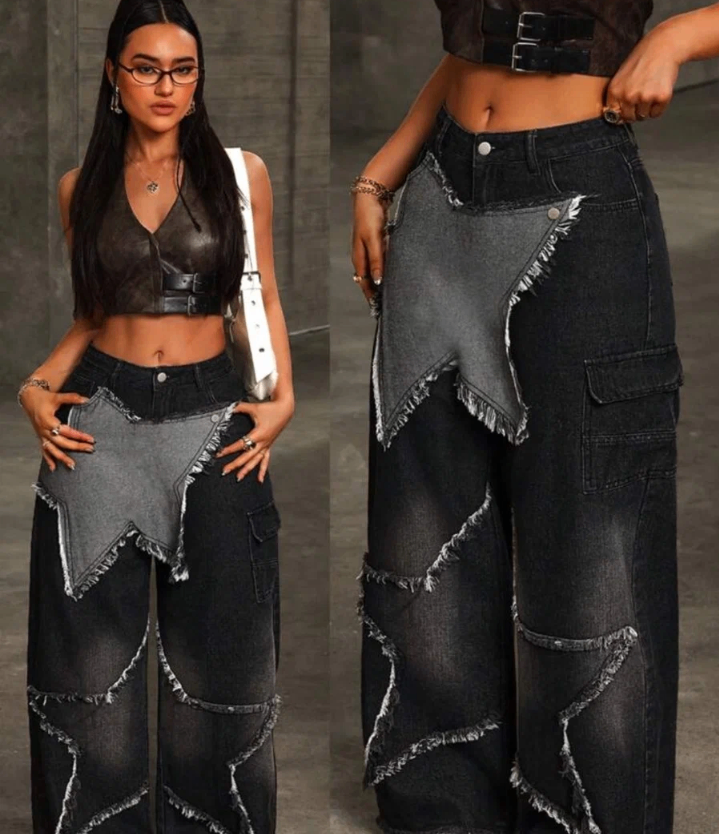 Jeans évasés étoile stylée
