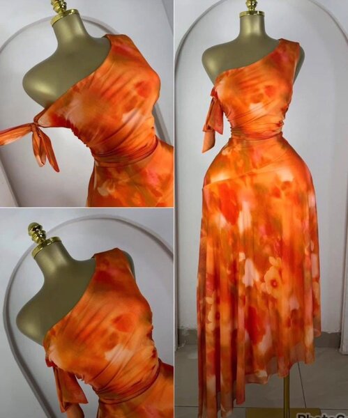 Robe Asymétrique Orange Élégante