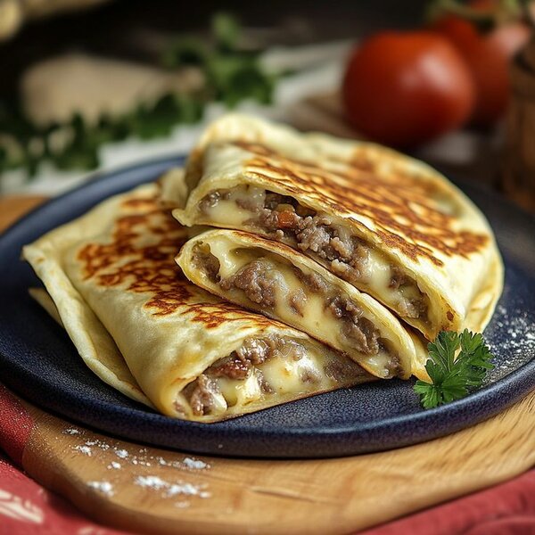 Crêpes farcies au fromage et viande
