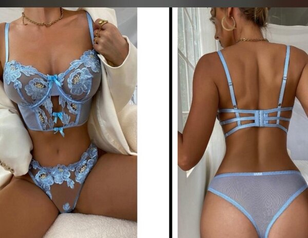 Ensemble lingerie bleu sexy