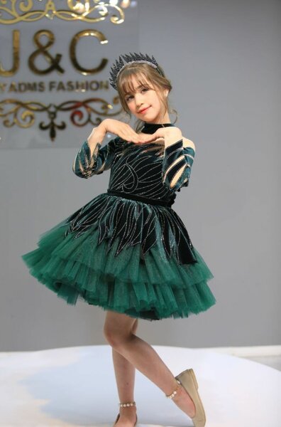 Girls Frozen Luxury Blue, Green and Red dress.