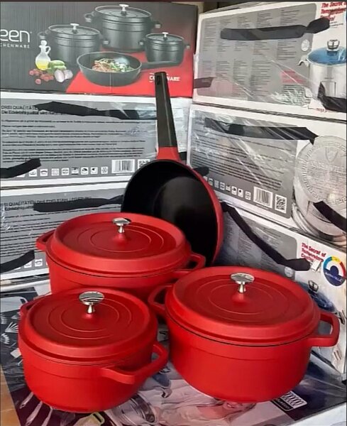 Luxurious keen 7 Pieces die cast non stick cookware set available in 3 colors.