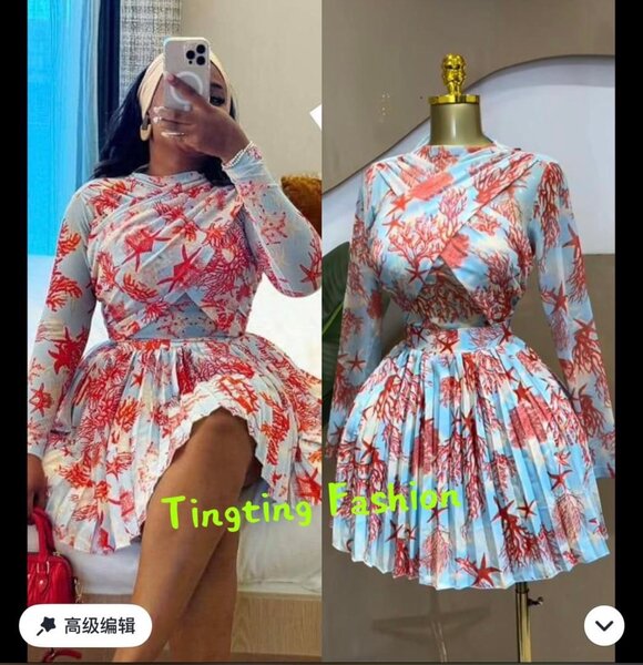 Robe plissée imprimée corail