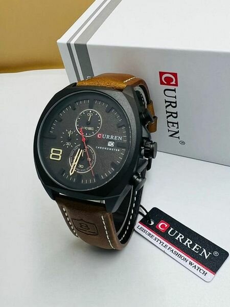  Montre Curren pour homme avec bracelet en cuir, étanche, quartz, grand cadran, Sport casual, avec date automatique et affichage lumineux