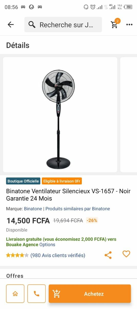 Ventilateur Silencieux Binatone VS-1657