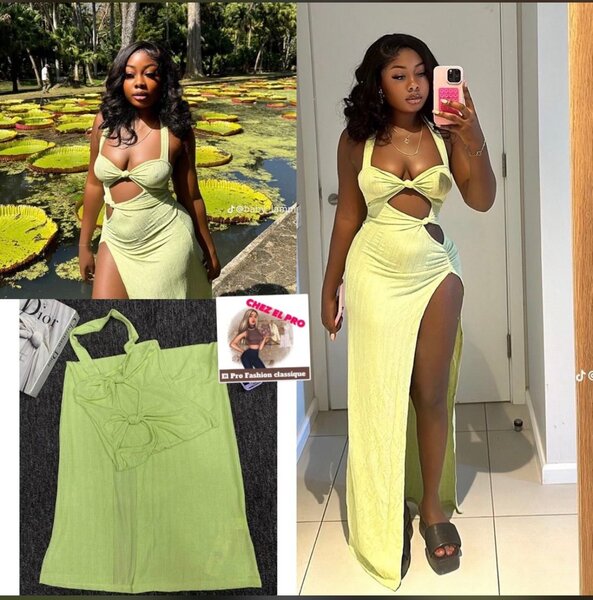 Robe longue découpée verte