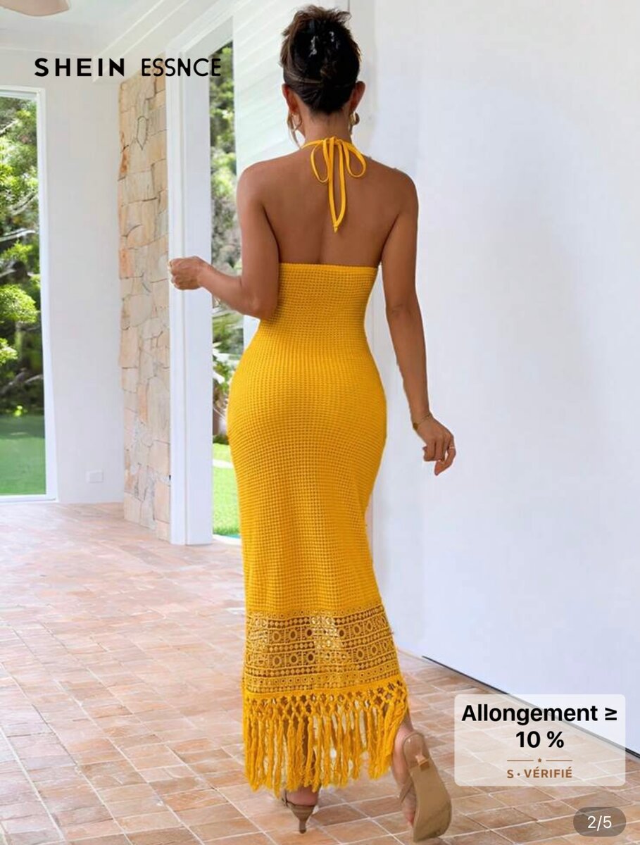 Robe longue crochet jaune